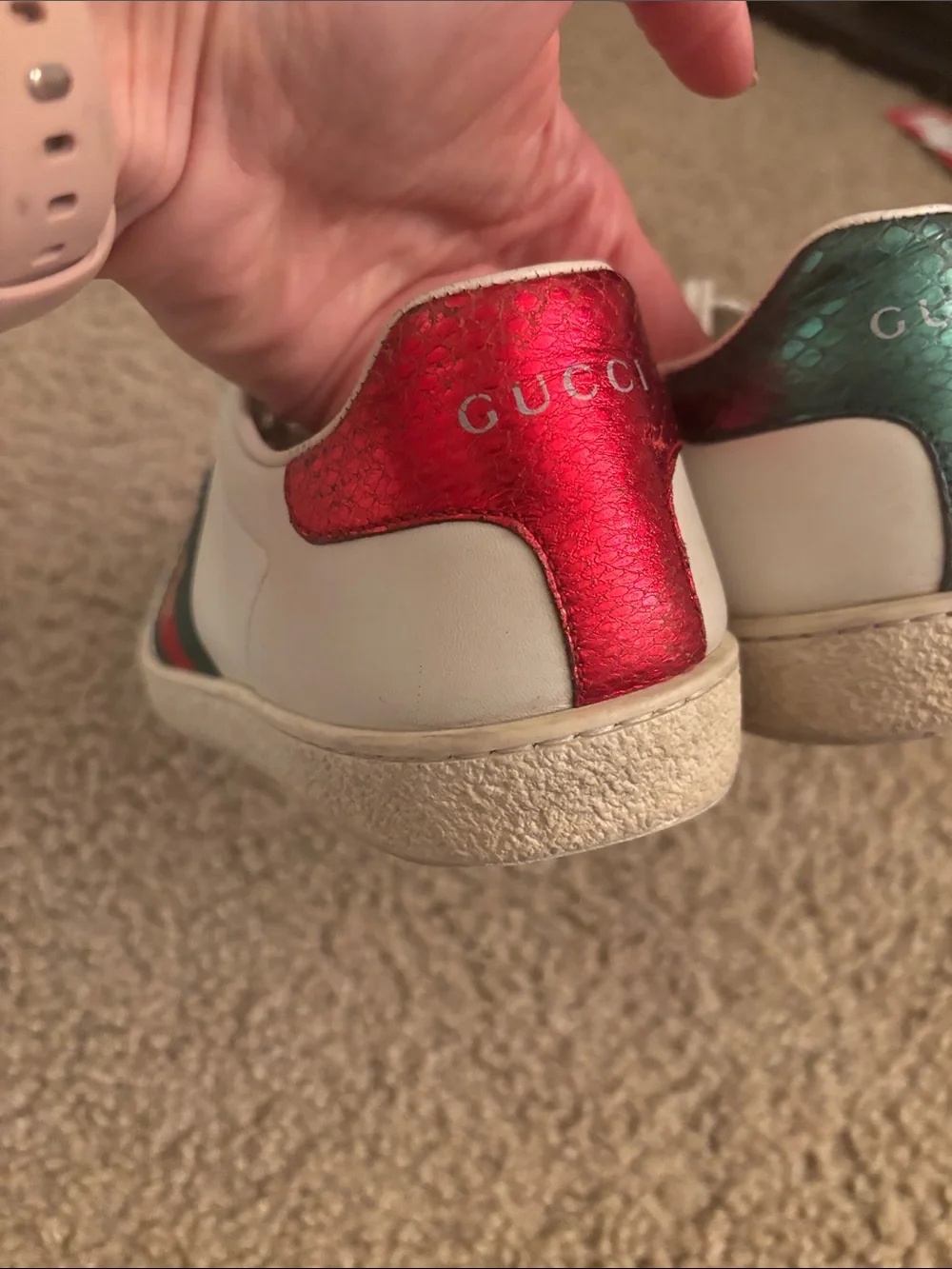 Gucci Ace Sneakers with Red & Green Stripe and Embroidered Bee Accent IT 36